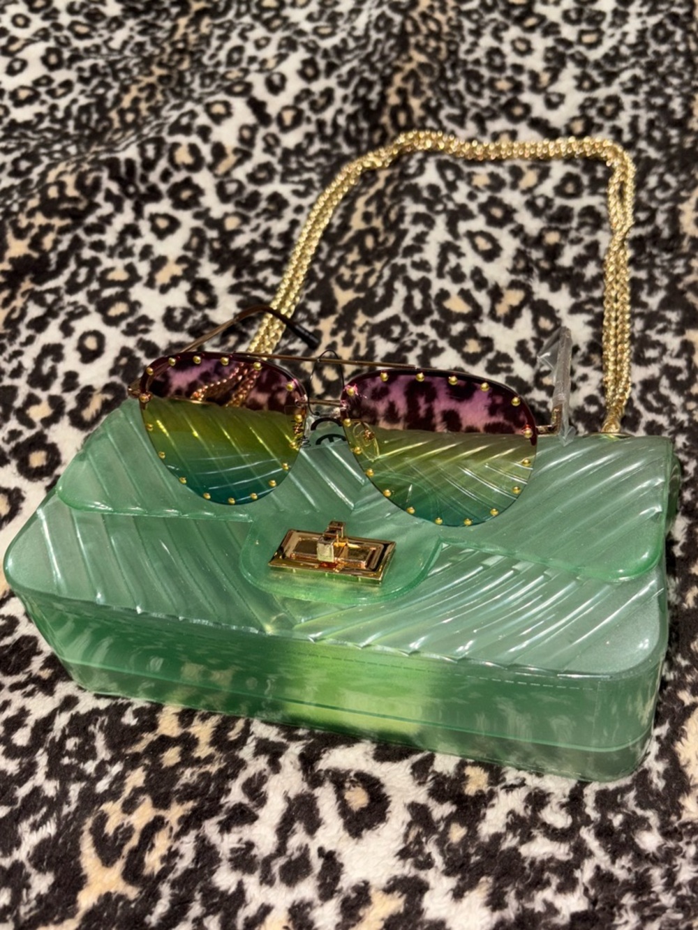 Sage Green Quilted Jelly Shoulder Bag w Gold Hardware&Matching Ombré Shades